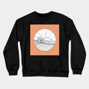 Surfing Abstract Ink Illustration with a coral  background Crewneck Sweatshirt